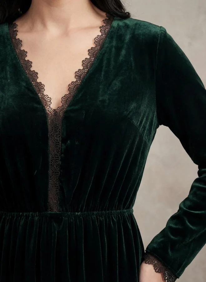 Mish Women V Neck Velvet Maxi Dress